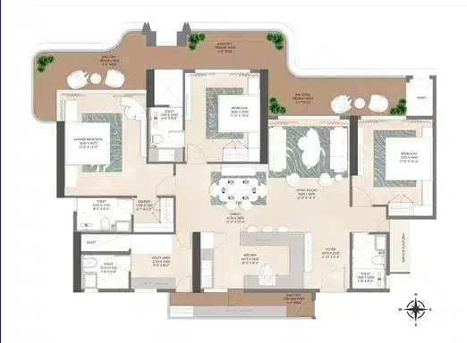 3 BHK utility floor plan 2725 sq ft ORYZA Sector 88A luxury apartment