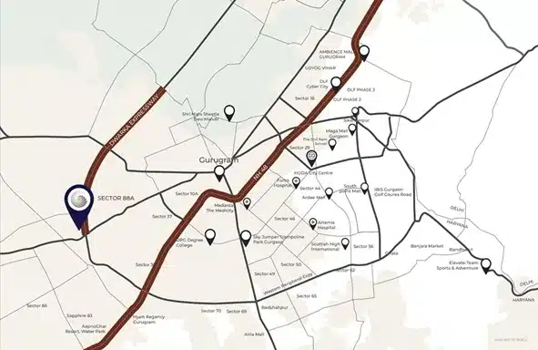 ORYZA Sector 88A Gurgaon location map near Dwarka Expressway
